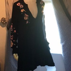 Black embroidered free people dress with pockets